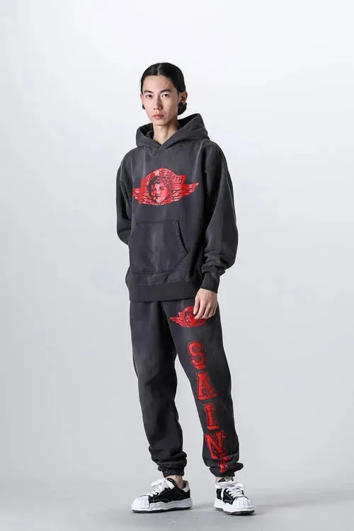 SAINT Mxxxxxx ANGEL SWEAT PANTS/BLK Angel Reborn Crack Print Distressed Sweatpants, Washed Black S-XL Assute Dyeing, Full Spray Fade, Heavy Fermentation Washing, Made with NEW VINTAGE Texture, Four Needles and Six Threads from the Factory, Boneless Patchwork, More Comfortable to Wear, Genuine Level Crack Print/Accessories Restored